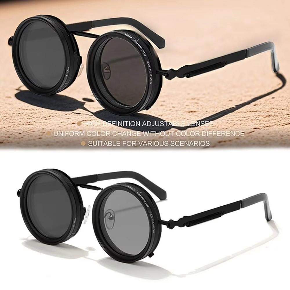 Manual Rotating Fishing Sunglasses Round Frame ND Filter Sunglasses Driving