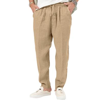 Summer Thin Men's Trousers Large Size Solid Drawstring Cotton Linen Pants