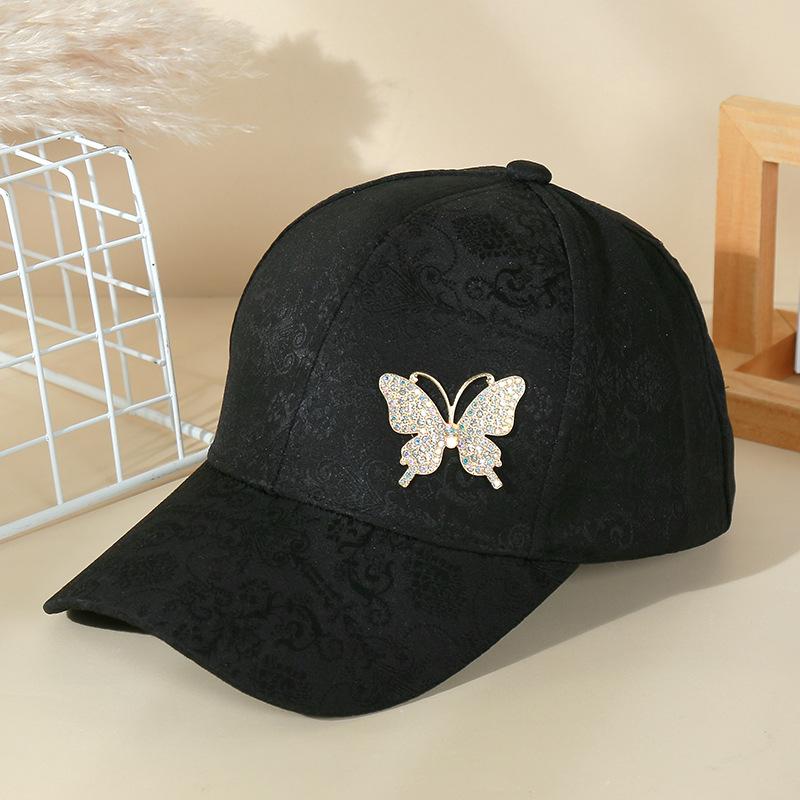 Rhinestone Metal Butterfly Baseball Cap, Gold Thread Cotton Hollow Sun Hat, Spring Summer Breathable Visor Cap for Women