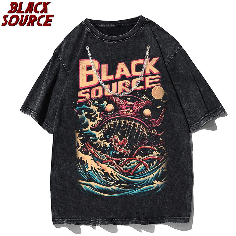Men Hip Hop T Shirt Japanese Harajuku Cartoon Monster TShirt Streetwear Summer Tops Tees Cotton Tshirt Oversized HipHop P