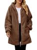 Winter loose plush women's long sleeved hooded zipper cardigan jacket
