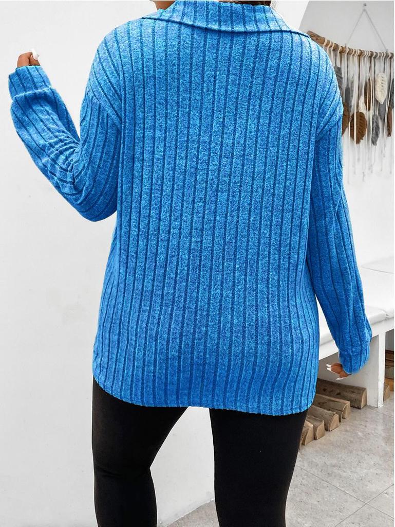 2026 Autumn/Winter Women's Plus Size V-Neck Long Sleeve Ribbed T-shirt