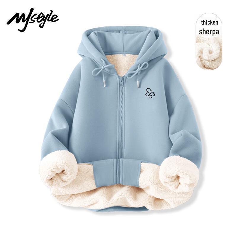 MJ STYLE Women's Hooded Lamb Fleece Cardigan Sweatshirt