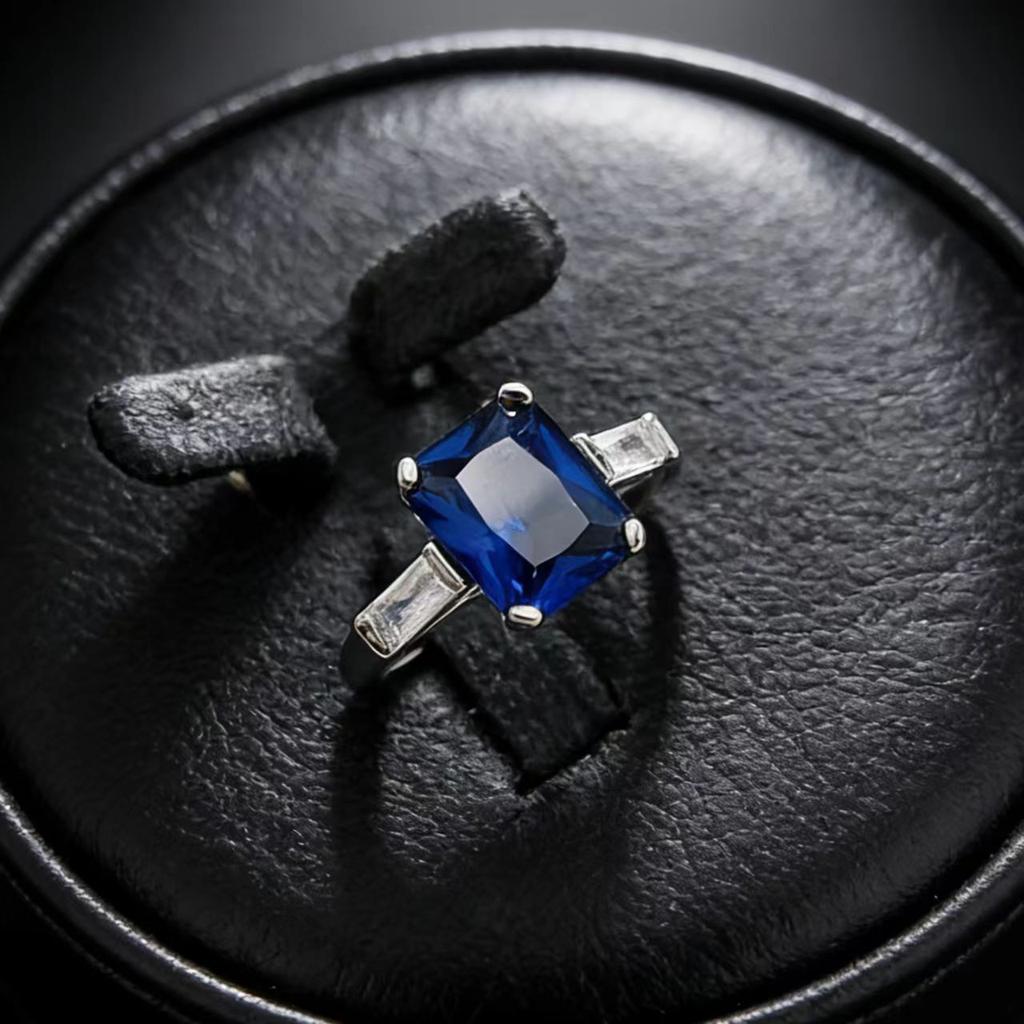 Handicraft Imitation 8 * 10 Rectangular Ruby Ring Light Luxury High-End Square Colored Treasure Ring Jewelry