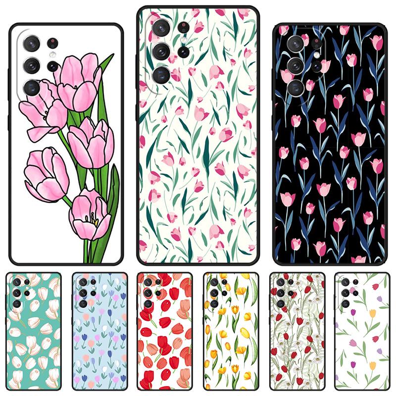 Tulip Flower Phone Case For Samsung Galaxy S24 S25 S23 S22 Ultra Note 10 20 Plus S20 S21 FE Cover