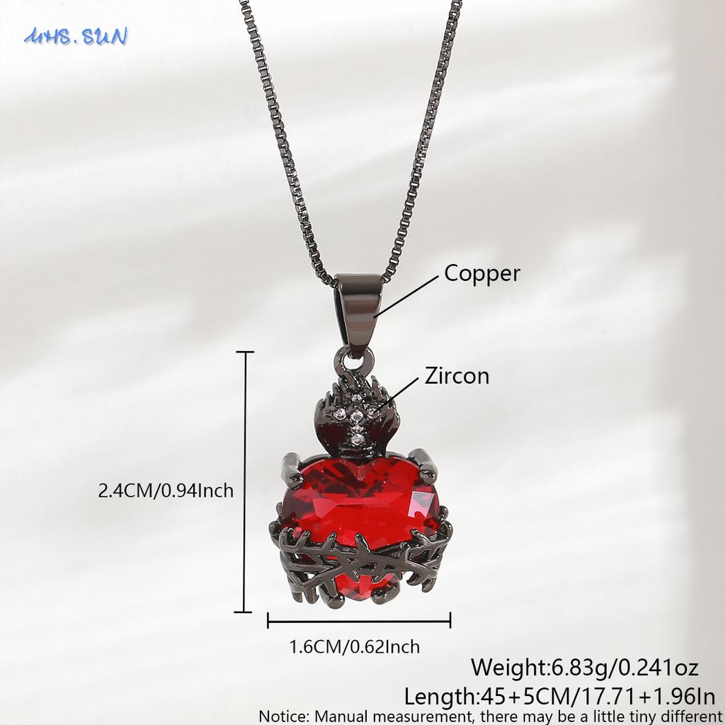 MHS.SUN Gold Plated Sacred Heart of Jesus Cross Necklace Red Zircon Religious Catholic Pendant Necklaces For Women Girls Jewelry