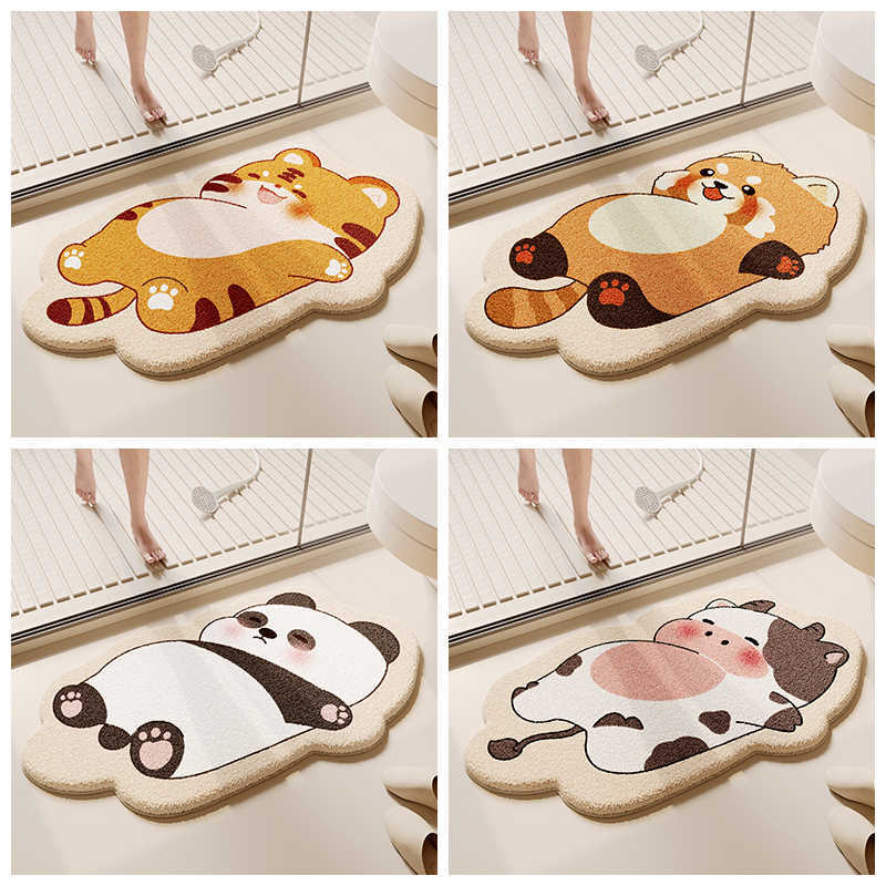 Cartoon Animal Bathroom Floor Mat, Shower Room, Non-Slip And Easy To Take Care Of, Imitation Cashmere Foot Mat, Household Dirt-Resistant And