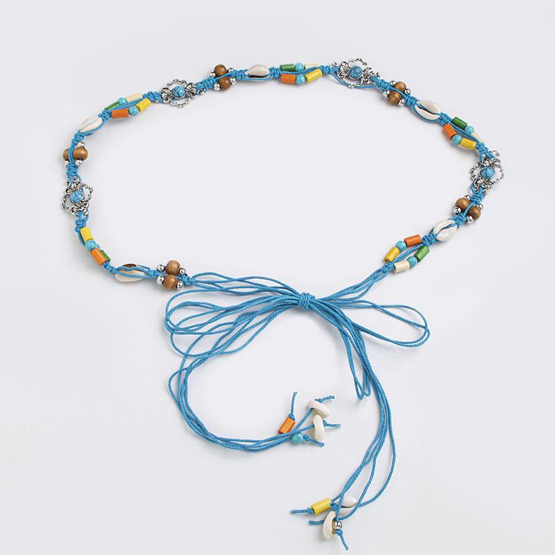 Bohemian Waist Cord With Embellished Shells And Wooden Beads For Beach And Vacation Accessories