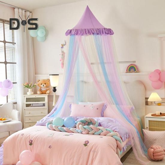 Rainbow Bed Canopy for Girls Dreamy Kids Princess Dome Bed Tent Breathable Mosquito Net Decorative Crib Bed Tent for Girls