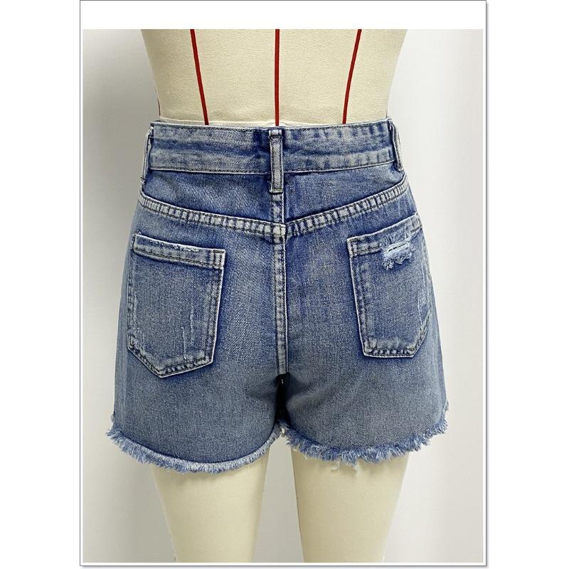 Summer New Style Ripped Hot Girl Denim Shorts Women's High Waist Raw Edge Hot Pants Trendy