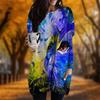 New In Autumn Cat Universe Print Plus Size Dress Women O'neck Long Sleeves Casual Pocket Dresses