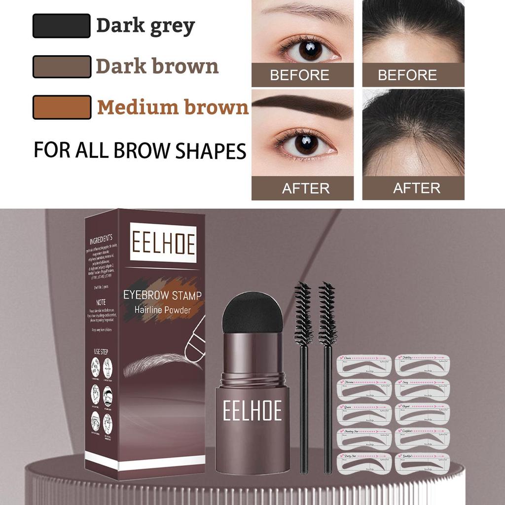 EELHOE Brow Set Perfect Eyebrow Stamp Stencil Kit Eye Brow Stencil Stamp Kit Waterproof Long Lasting Eyebrow Enhancers Brow Shape Stamp (Dark Brown)