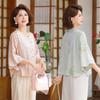 Chinese-Style Lightweight Chiffon Top for Middle-Aged Women (40-60) - Summer Shirt
