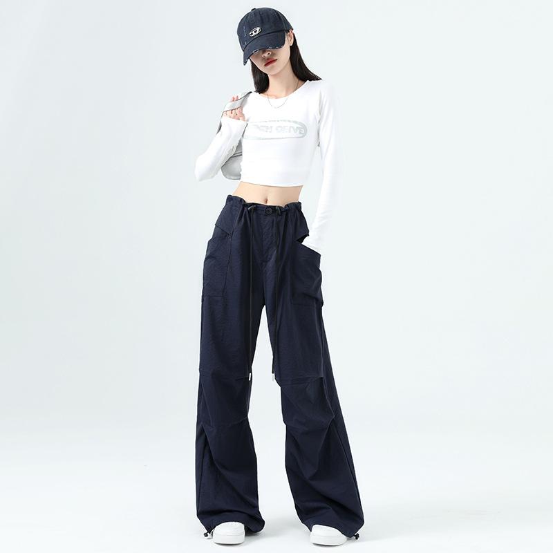 

Blue overalls women s summer thin new high-waisted thin parachute casual wide-leg quick-drying pants XL