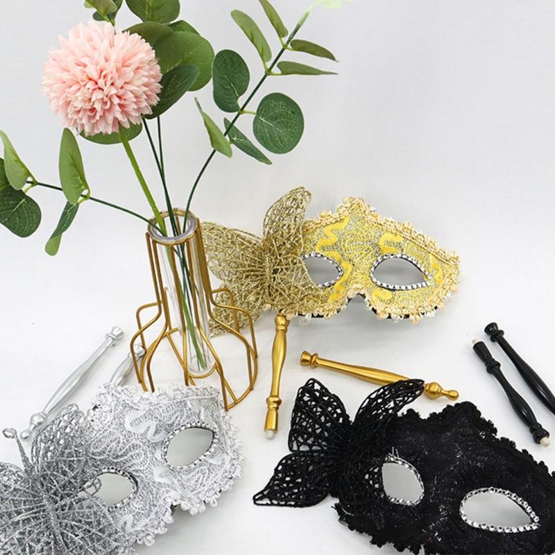 Benátská maska motýla pro ženy Maškarní maska Halloweenská párty maska s držákem Půlmaska Mardi Gras maska