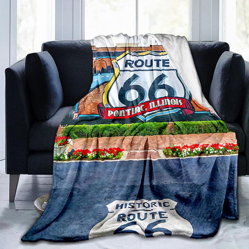 1PC Highway 66 Pattern Blanket, All Season Lightweight Home Office Outdoor Nap Multifunctional Blanket