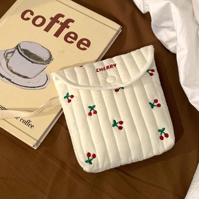 

1PC Mini Kawaii Square Sanitary Napkin Bag Lightweight Carry on Quilted Flap Storage Pouch Cherry