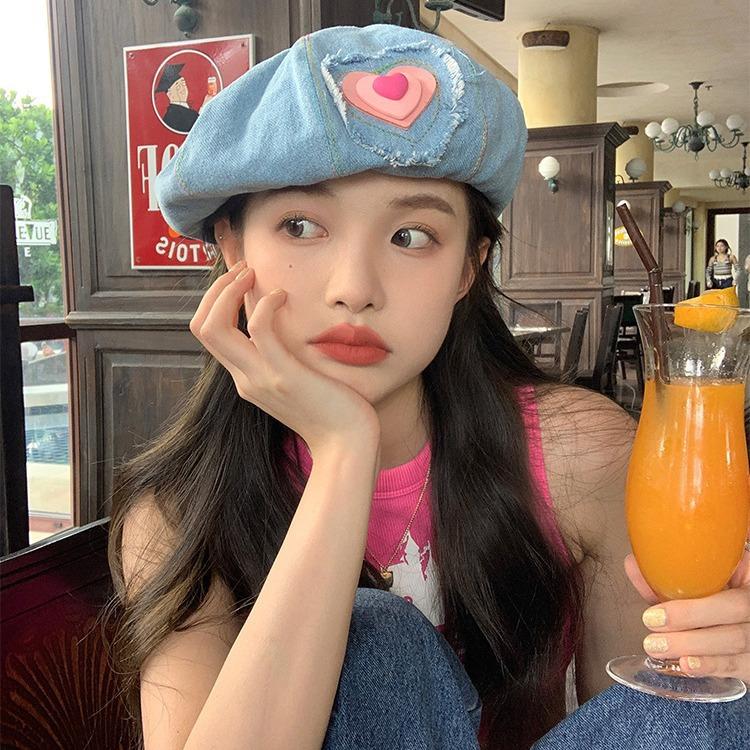 Love Cowboy Beret Women's Spring and Summer Face Small Versatile Bud Painter Hat Big Head Circumference Hat