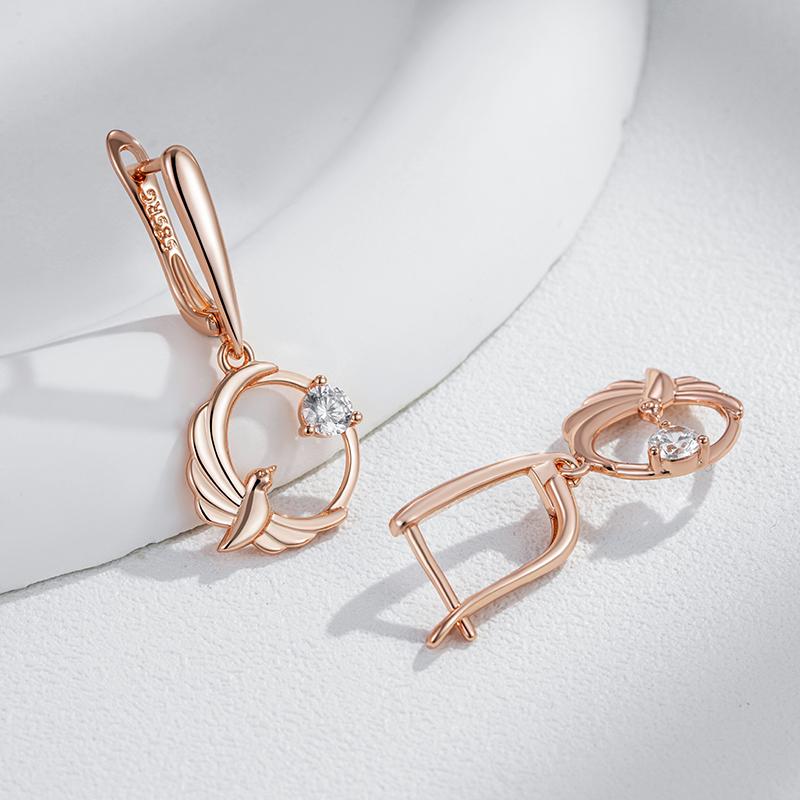 Shiny Natural Zircon Birdie Long Drop Earring For Women Fashion  Rose Gold Color High Quality Daily Fine Jewelry