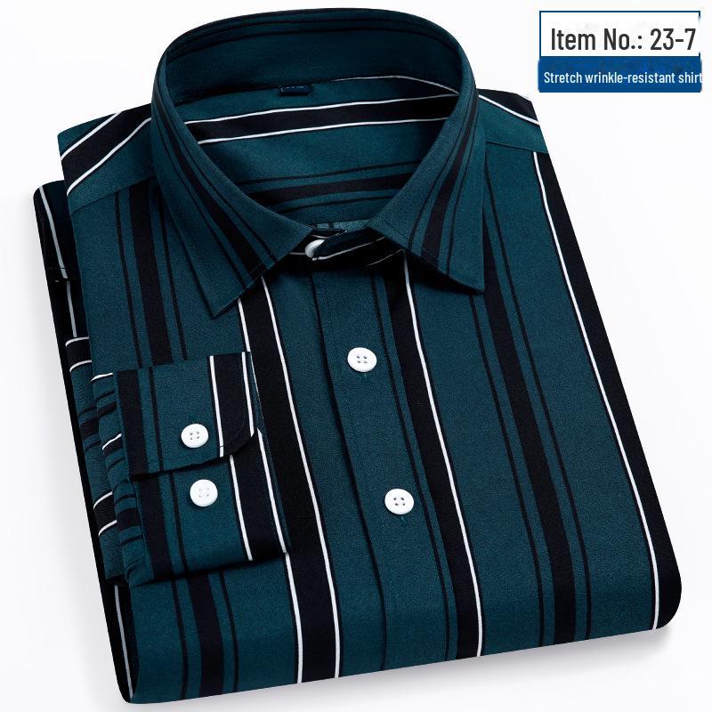 Men's 2025 Elastic Striped Long-Sleeve Slim Fit Korean Shirt - Business Casual, Non-Iron, Comfortable.