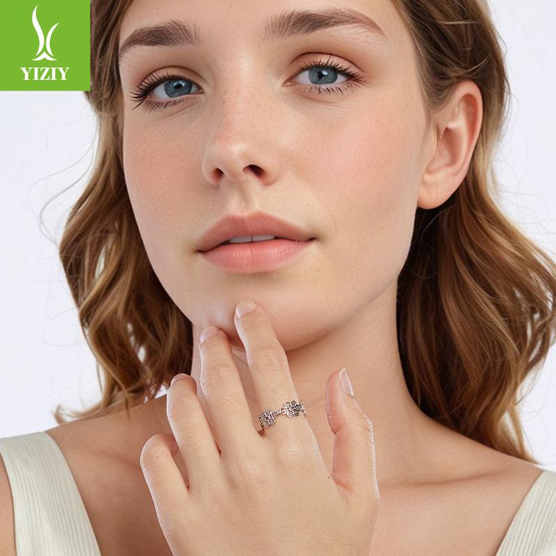 S925 Sterling Silver Niche High-End Hollow Lace Small Flower Opening Ring Foreign Trade Explosion