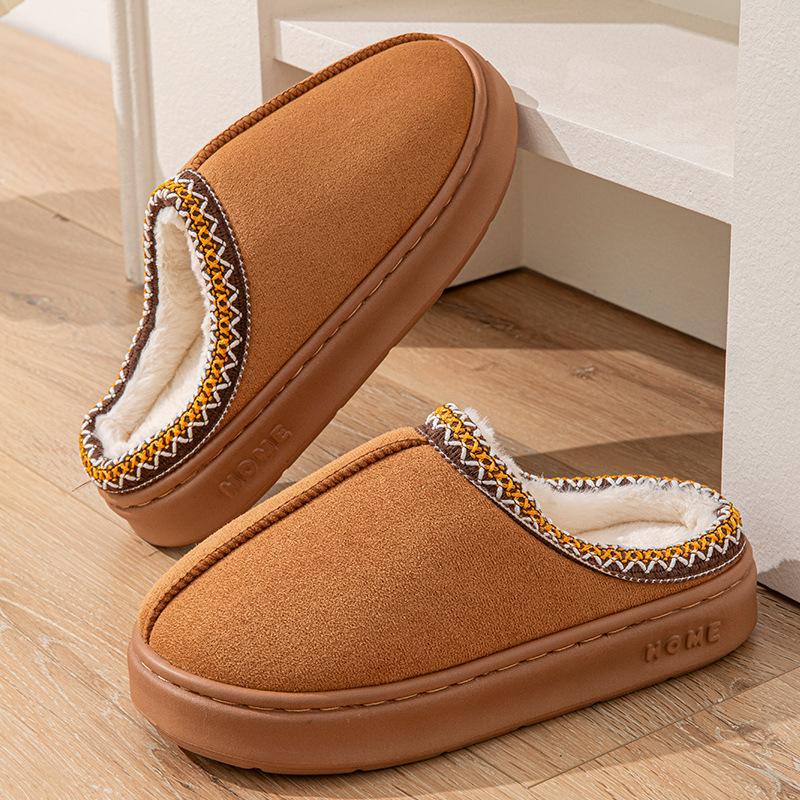 Lace Ethnic Style Suede Thickened Indoor and Outdoor Home Wood Floor EVA Autumn and Winter Warm Slippers