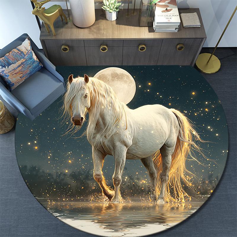 Magical Horse Round Area Rug,Carpet Rug for Living Room Bedroom Sofa Playroom Decor,Non-slip Floor Mat