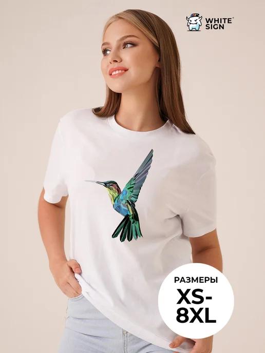 Oversized cotton T-shirt with  Hummingbird  print 2XL