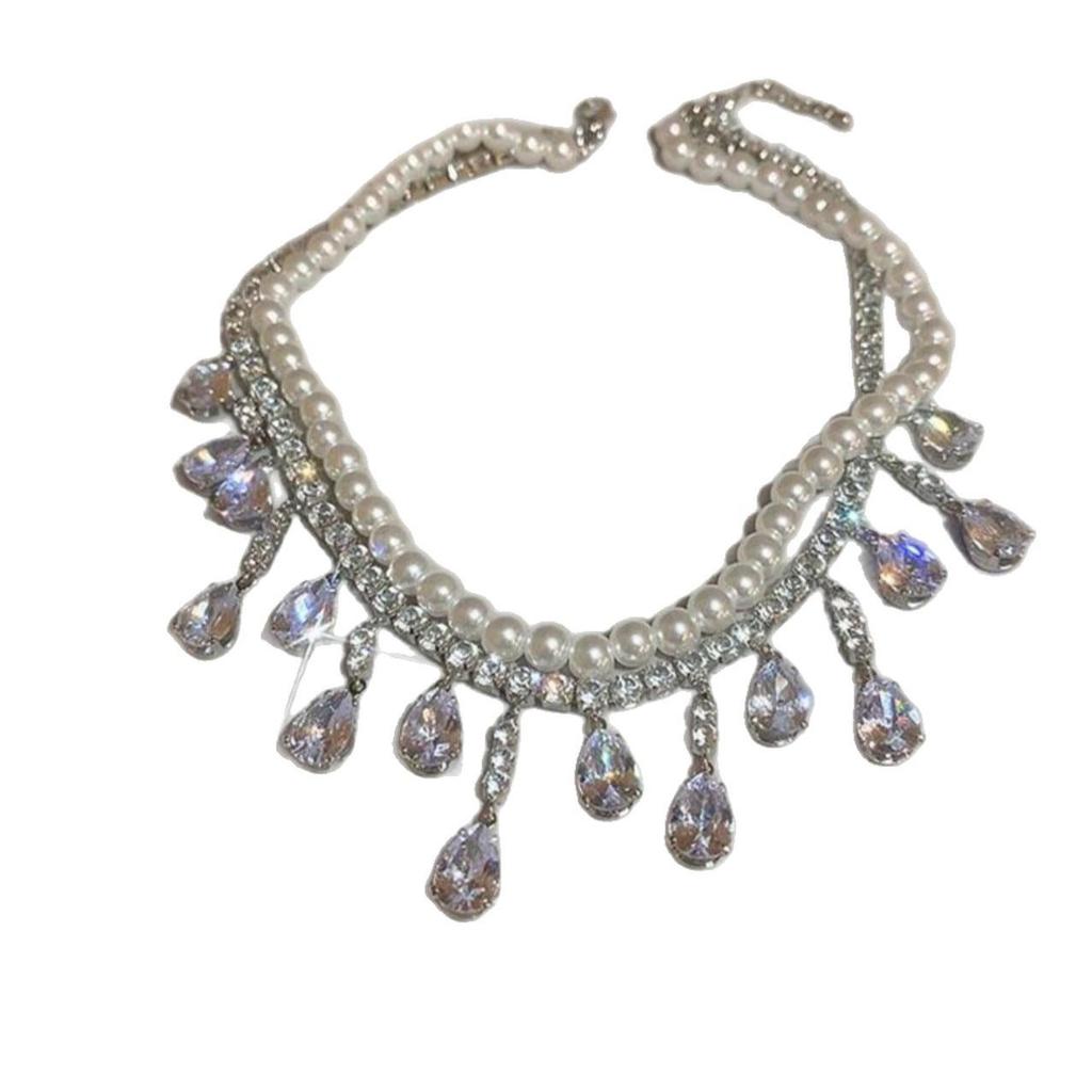 Elegante Collana Stratificata con Strass e Perle: Catena Lussuosa per Maglione in Stile Francese per Donna - Perfetta per Autunno e Inverno.