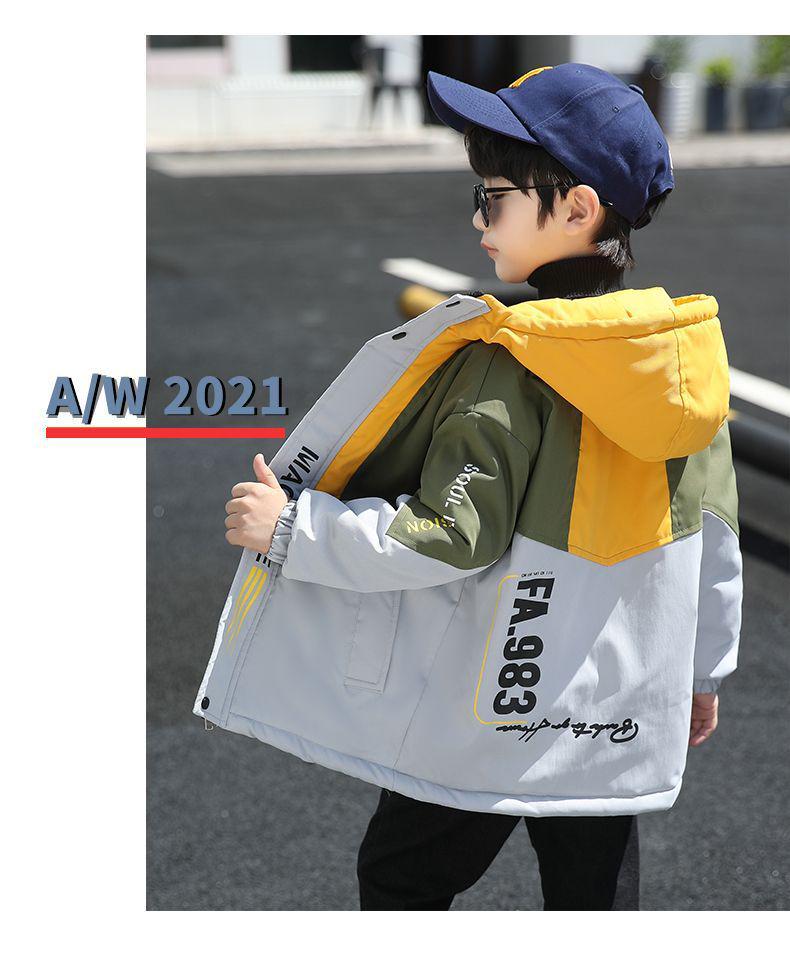 Boys' Fleece-Lined Windbreaker: Autumn-Winter Cotton-Padded Jacket