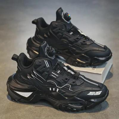 Men's 2024 Autumn/Winter Rotating Buckle Trendy Mecha Dad Shoes with Thick Sole for Leisure Sports and All-Match Style.