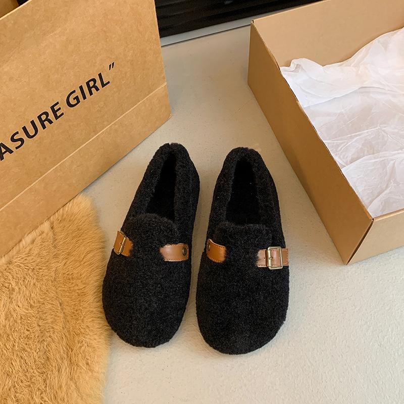 Mode 2024 Printemps et Automne Nouvelles Chaussures en Coton Poilu à la Mode pour Femmes avec Boucle Color Block Chaussures Paresseuses Confortables pour Femmes