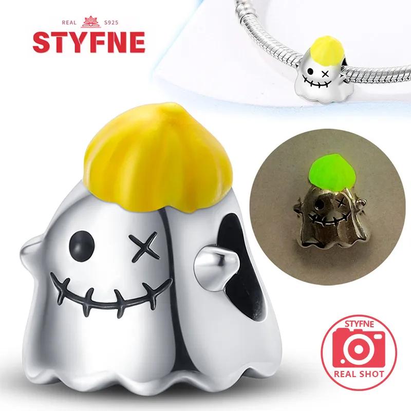 Genuine copper Luminous Halloween Charm Bead Charms Zombie Skeleton Dangle Bead Compatible With Authentic Bracelets Do It Yourself Fine Jewellery Gift