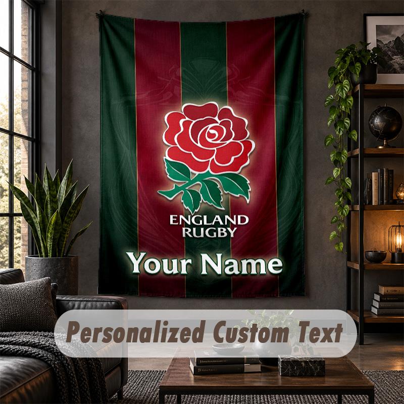 Personalized Wall Tapestry,England Rugby Custom Text, Soft Fabric Wall Art For Indoor Decoration