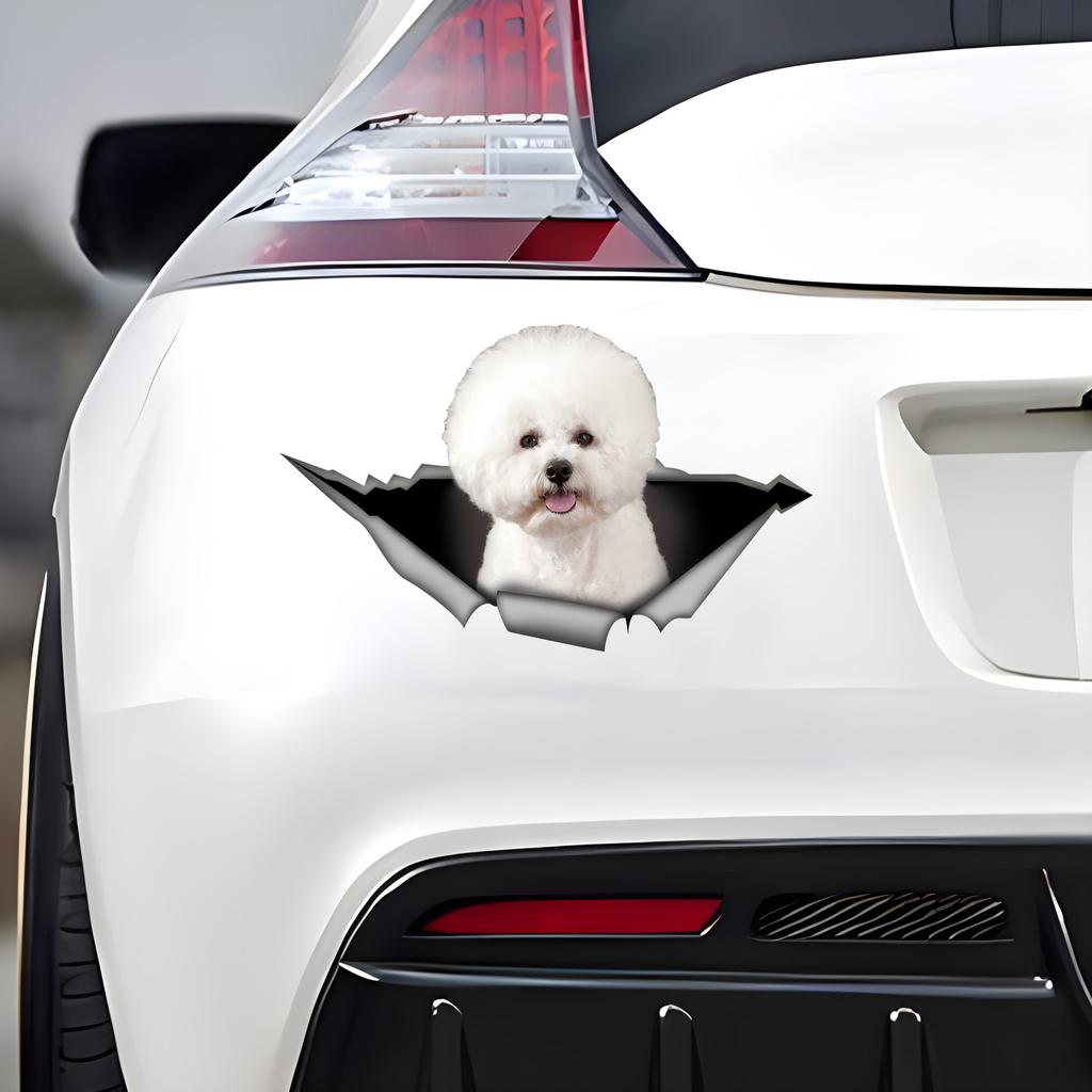 1pc Bichon Frise  Funny Car Sticker, Cute Dog In the Hole Creative Design Sticker, Suitable for Cars, Trucks, Motorcycles, Walls