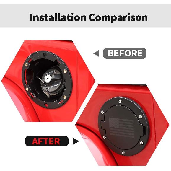RT-TCZ Fuel Filler Door Gas Tank Cap Cover Accessories For 2007-2017 Jeep Wrangler JK & Unlimited Sport Rubicon Sahara (US Flag)