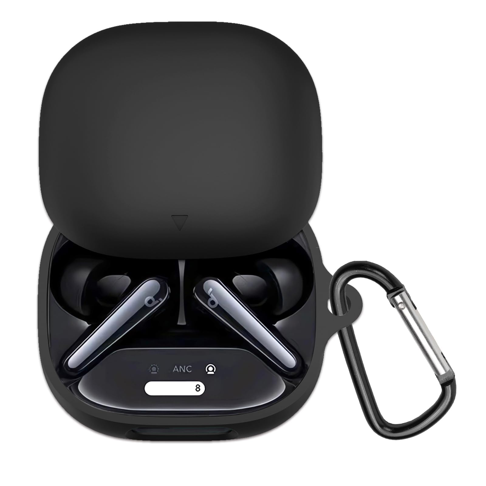 

ANYOI Совместимый Anker Soundcore Liberty 4 Pro Жидкий силикон с видимой беспроводной зарядкой Простой тонкий дизайн с карабином чёрный