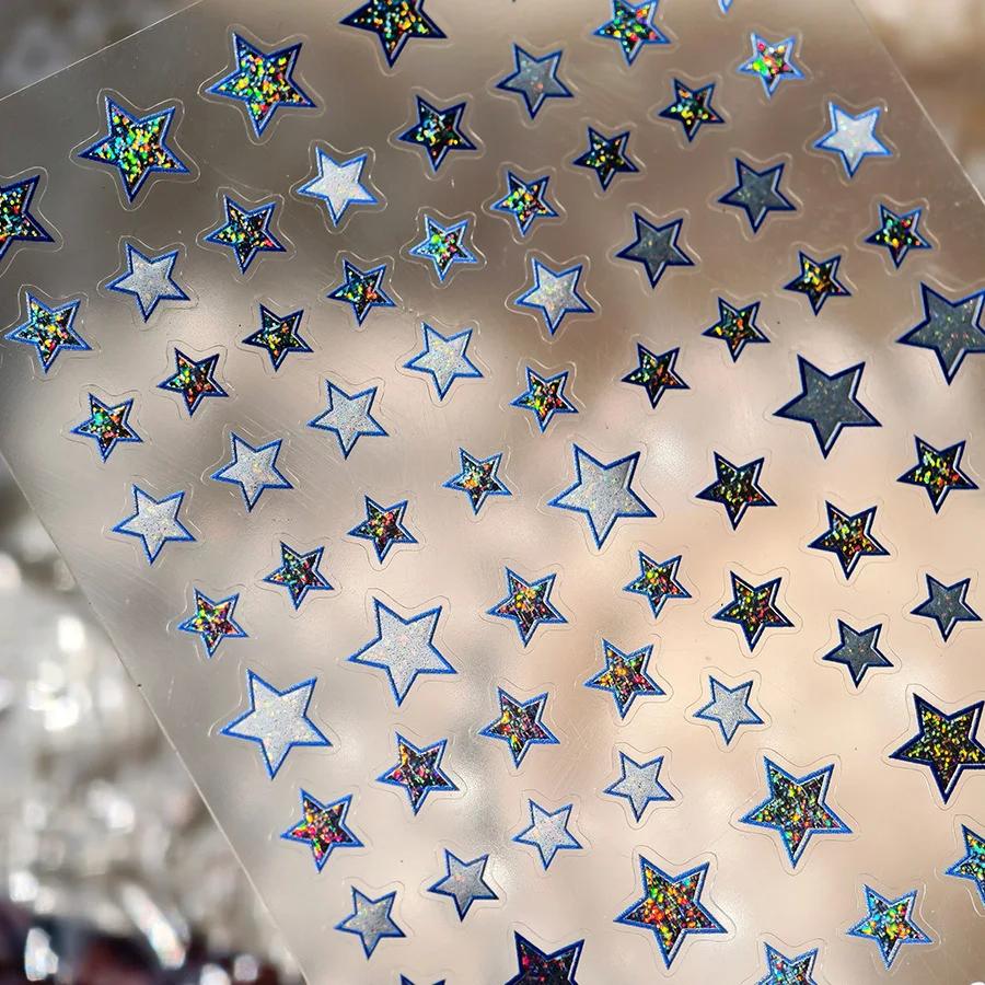Colorful Five-pointed Star Gird Polka Dot Line Bowknot Cherry 5D Shiny Nail Art Stickers Self Adhesive Decoration Manicure Decal
