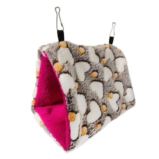 Pet Bird Parrot Plush Heart Print Warm Soft Hanging Hammock Sleeping Bed Nests