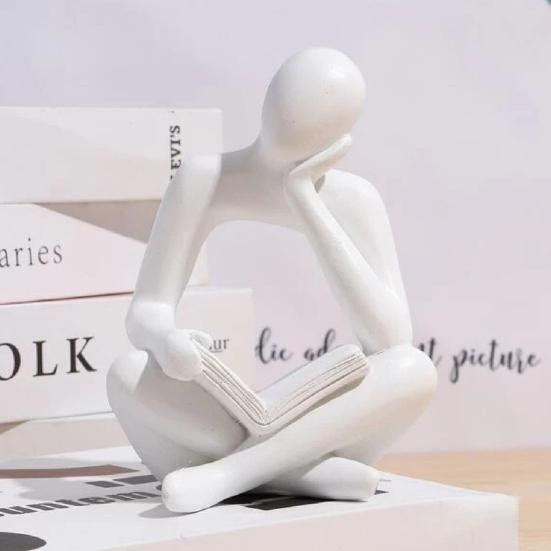 Moderne Leesbeeldje, Abstracte Denker Beeldhouwwerk, Kleine Lezend Boek Beeldje van Hars voor Woonkamer, Bureau, Boekenkast Woondecoratie