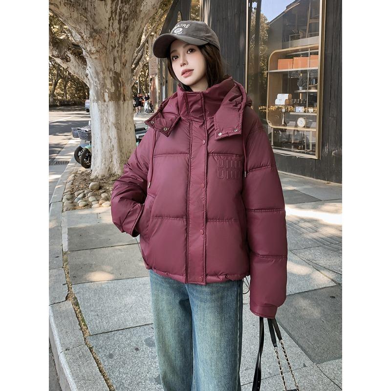 

Wash-free PU Leather Labeling Short Down Cotton-padded Jacket Women s Winter New Bread Clothes Short Padded Coat M