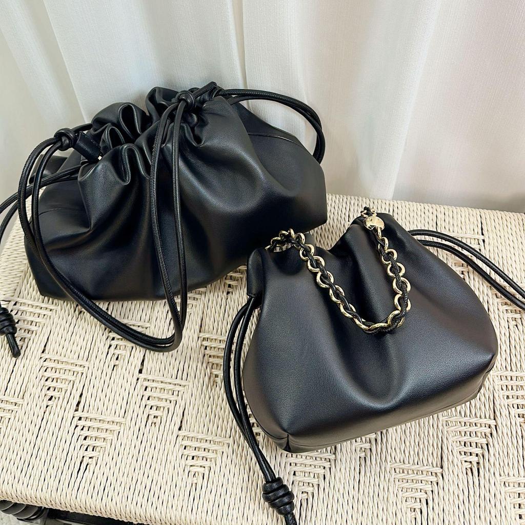 New Model Women's Genuine Leather Cloud Bag: Top Grain Cowhide Drawstring Purse & Crossbody Clutch