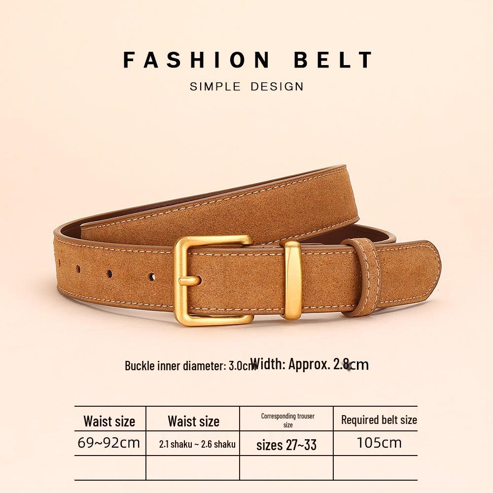 

Versatile Matte Leather Women s Belt - Elegant Fashion Suede Waistband with Second Layer Cowhide for Jeans 105cm хакі