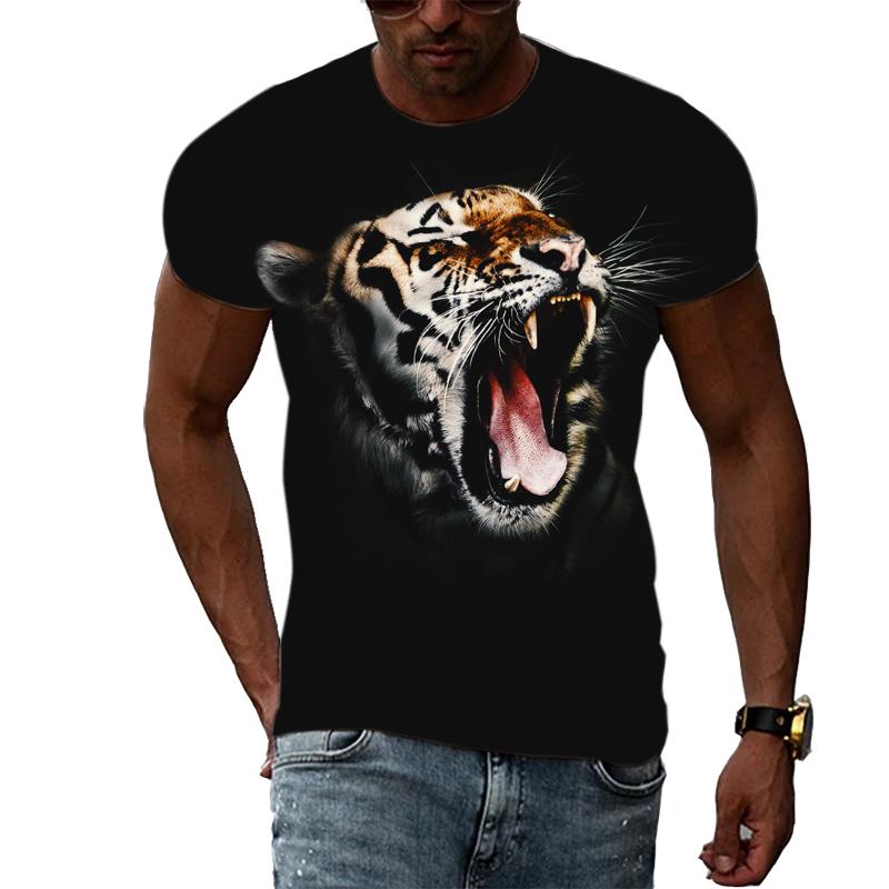 Letní móda Trička s grafikou Tiger Muži Neformální Potisk Trend Trička s krátkým rukávem Hip Hop Harajuku Streetwear se zvířecím vzorem