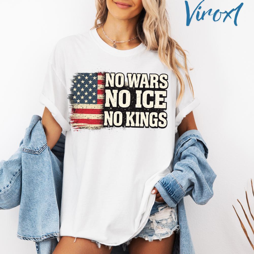 

Ice Shirt ImmigrationNo Kings ICE No Wars Protest PNG Activism Social Justice Design 2026 Summer Womens Unisexs Cotton Tshirt S
