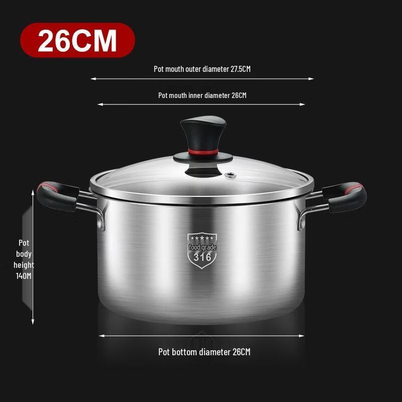 HANDUNYOU 316 Stainless Steel Soup Pot with Anti-scald Handle