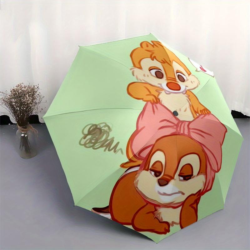 Charming Chip 'n' Dale Cartoon Durable Cartoon Folding Umbrella, Portable 3-Fold Compact Umbrella for Men and Women, Suitable for Travel or