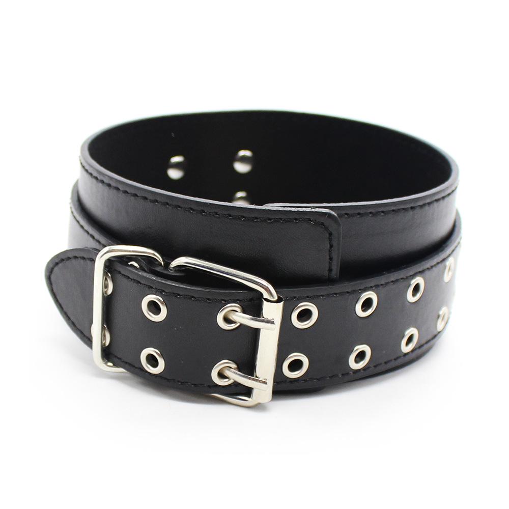 Unisex Leather Neck Collar Double Buckle with Air Holes for Role Play