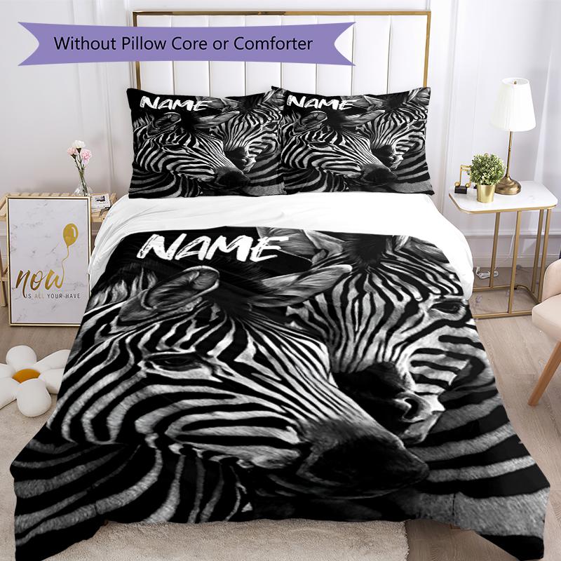 3pcs Custom Name Zebra Bedding Set Duvet Cover Closure Includes 1 Duvet Cover & 2 Pillowcases, Soft and Comfortable for All Seasons.