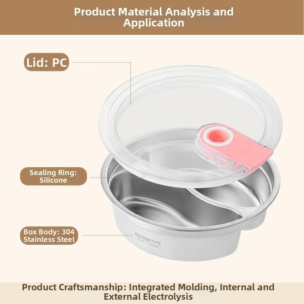 Large Capacity Sealed Food Container 304 Stainless Steel Divided Lunch Plate Kitchenware